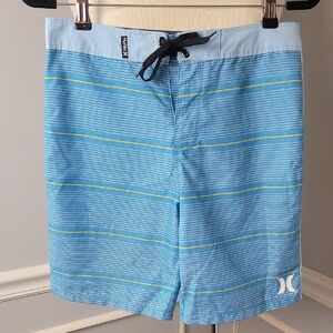 HURLEY Aqua Blue Striped Front Tie Beach Pool‎ Summer Boardshort Swimsuit 12/26